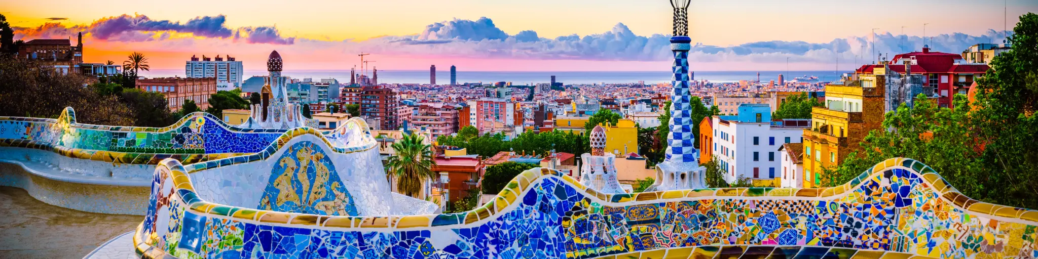 Barcelona at sunrise viewed from park Guell