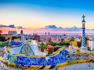 Barcelona at sunrise viewed from park Guell