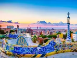 Barcelona at sunrise viewed from park Guell