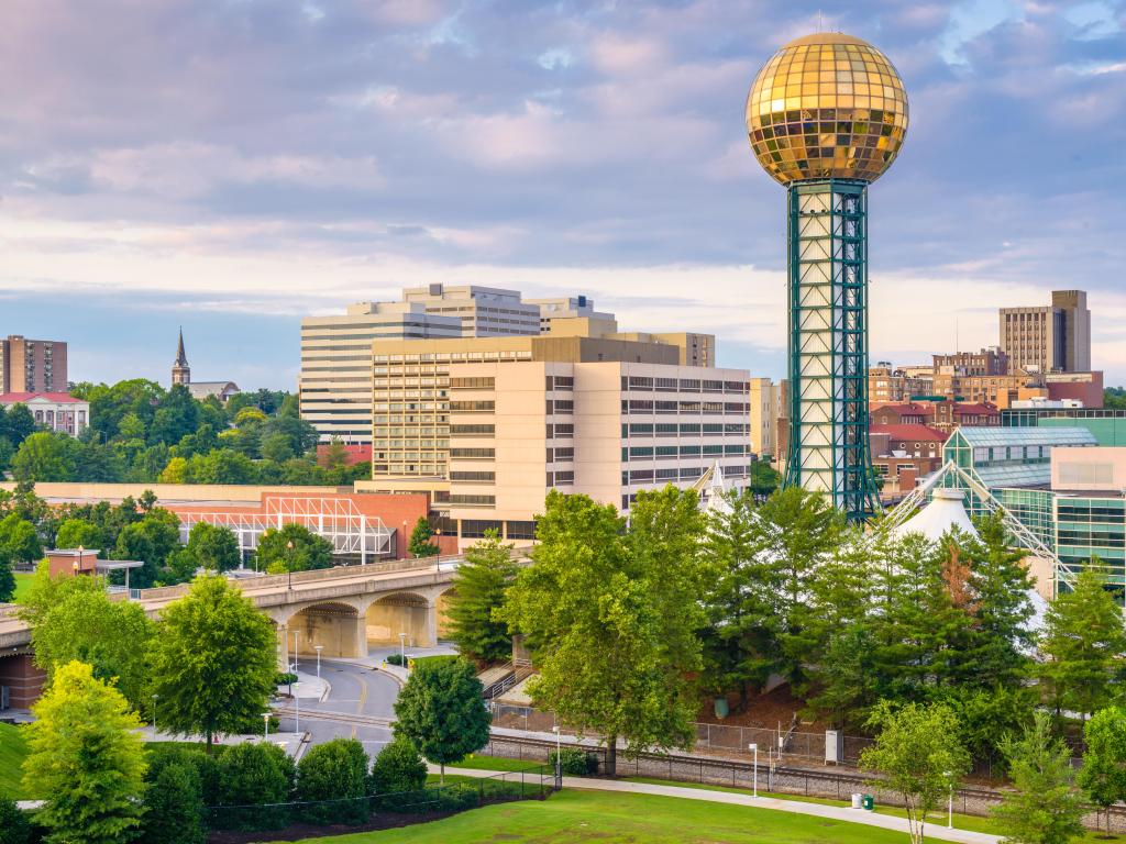 Knoxville, Tennessee, USA downtown skyline at twilight.