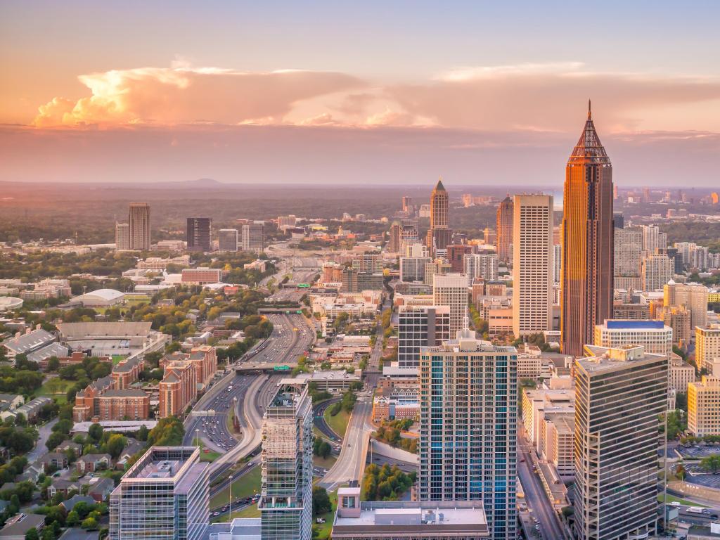Atlanta, Georgia, USA Skyline of Atlanta city at sunset.