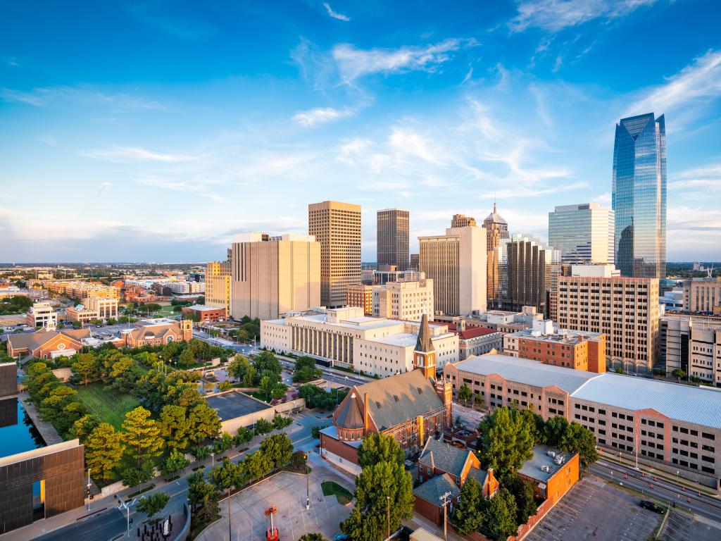 Oklahoma City, Oklahoma, USA downtown skyline in the afternoon on a sunny day.