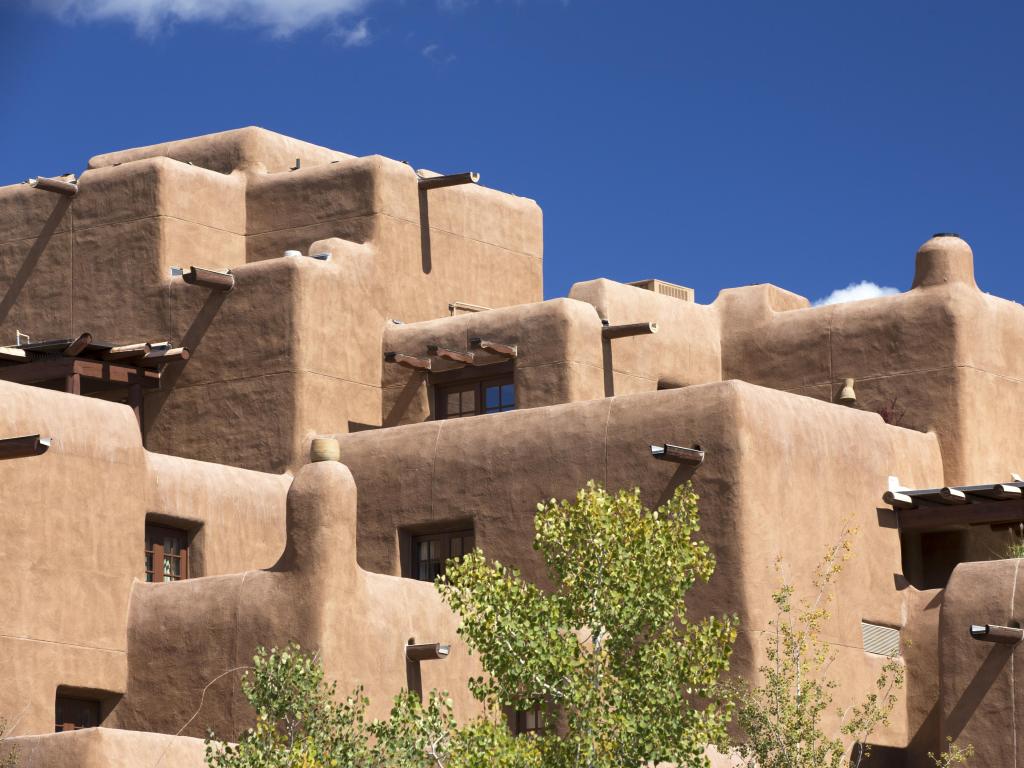 Southwest architecture on a sunny day - Santa Fe, New Mexico.