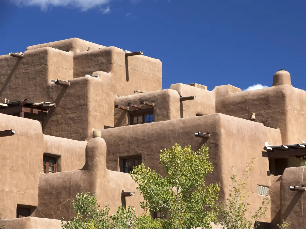 Southwest architecture on a sunny day - Santa Fe, New Mexico.