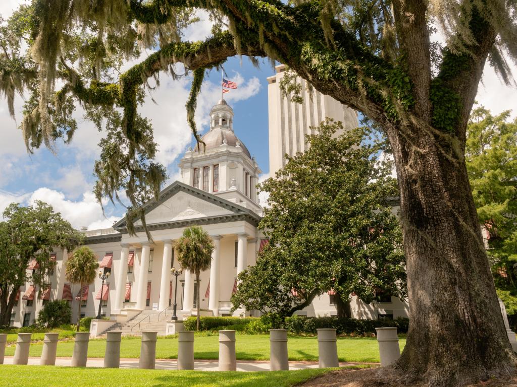 Blue Sky Behind White Clouds Over the State Capitol on Florida in Tallahassee