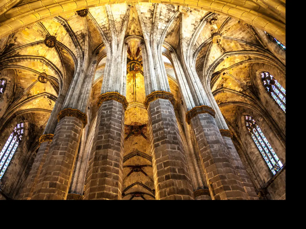 Beautiful gothic interior of Santa Maria del Mar in Barcelona