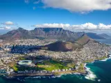 Aerial photo of Cape Town South Africa, overlooking Table Mountain and Lions Head