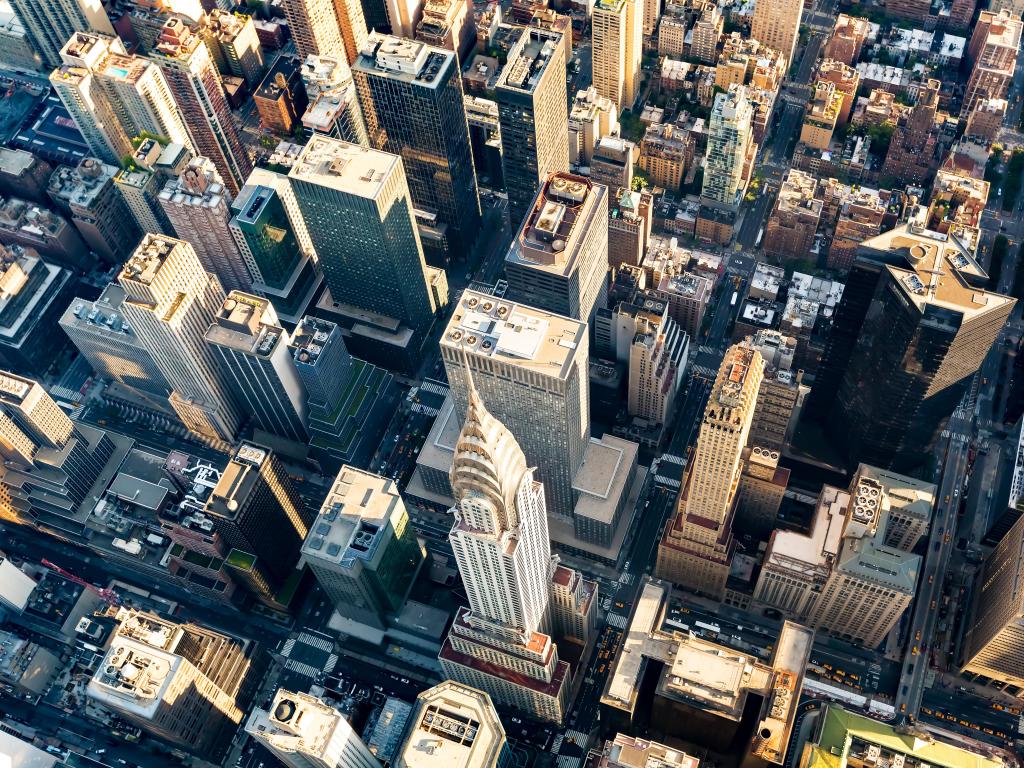 Aerial view of the skyscrapers of Midtown Manhattan