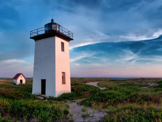 Provincetown, Massachusetts, USA taken at Wood End lighthouse during sunset.