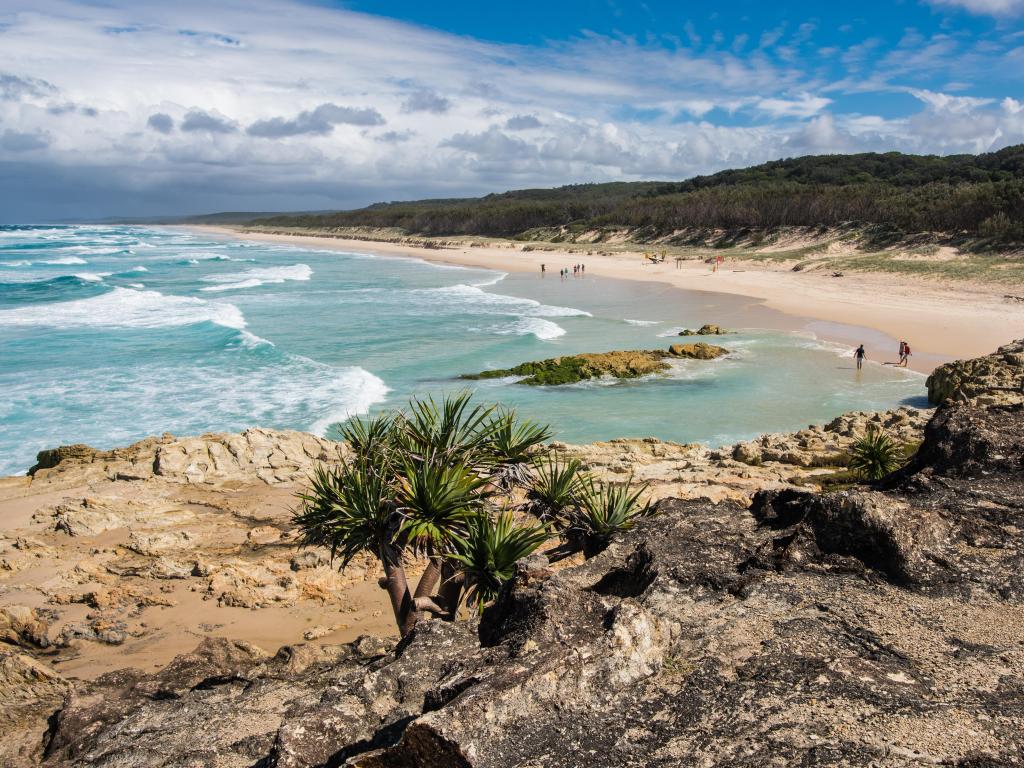 Point Lookout Trail on North Stradbroke Island, Queensland, with rocky shoreline in the foreground