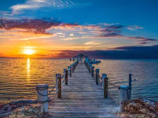 Islamorada, Florida at Keys Dock Pier at sunrise.