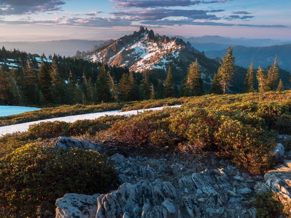 View of snow-capped mountain from the state park, on a cold day