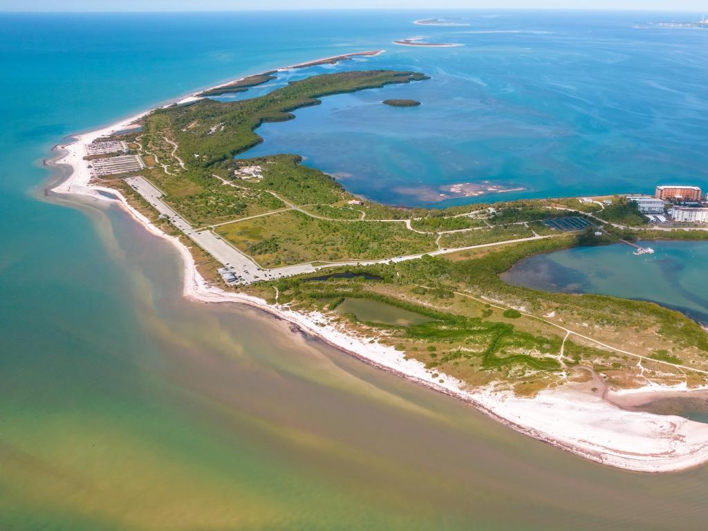 Panorama of Honeymoon Island State Park. Summer vacation in USA.