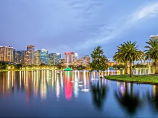 Orlando, Florida, USA taken at downtown Orlando from Lake Eola Park at night.