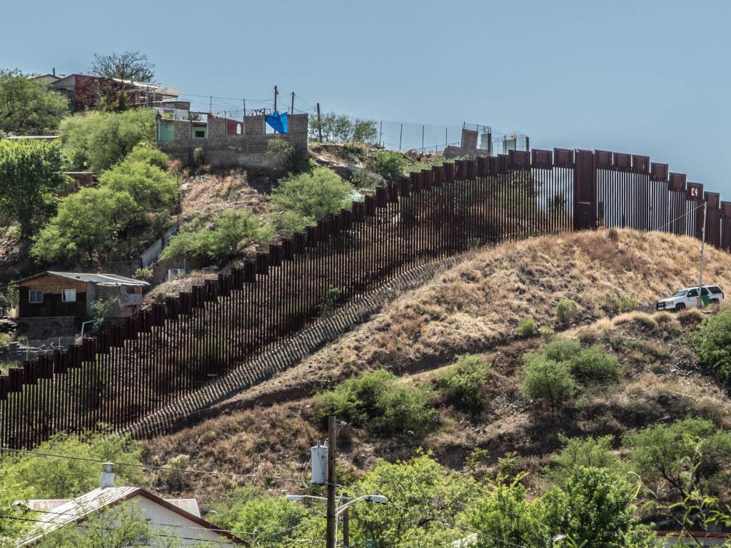 Border fence separating the United States and Mexico from Nogales, Arizona
