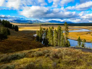 Yellowstone National Park, Wyoming USA autumn river, panorama