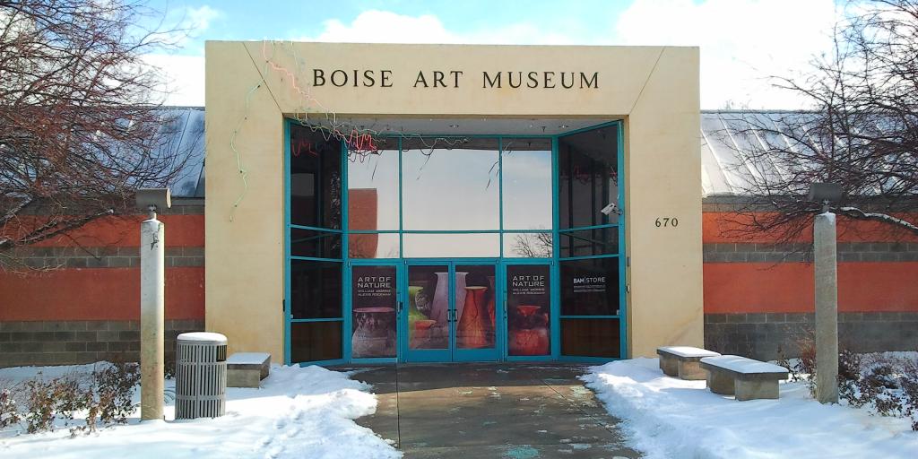 Snow outside the entrance to Boise Art Museum in Idaho