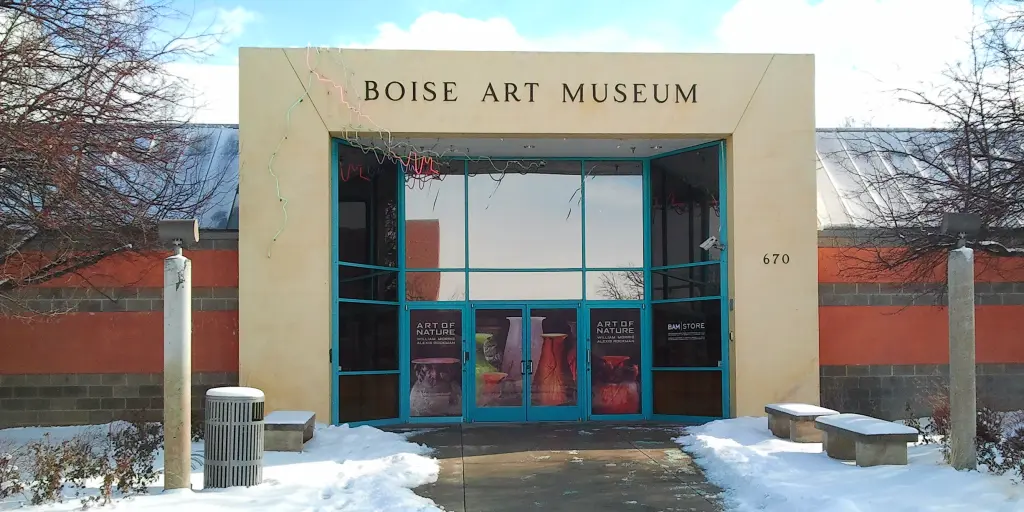 Snow outside the entrance to Boise Art Museum in Idaho