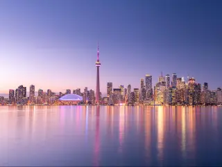 Toronto, Ontario, Canada with the skyline at dusk.