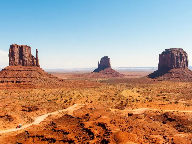 Red landscape of Monument Valley on a sunny day