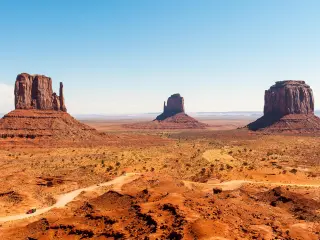 Red landscape of Monument Valley on a sunny day