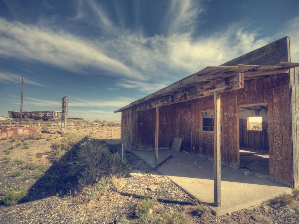 Dilapidated wooden building in Arizona's abandoned 