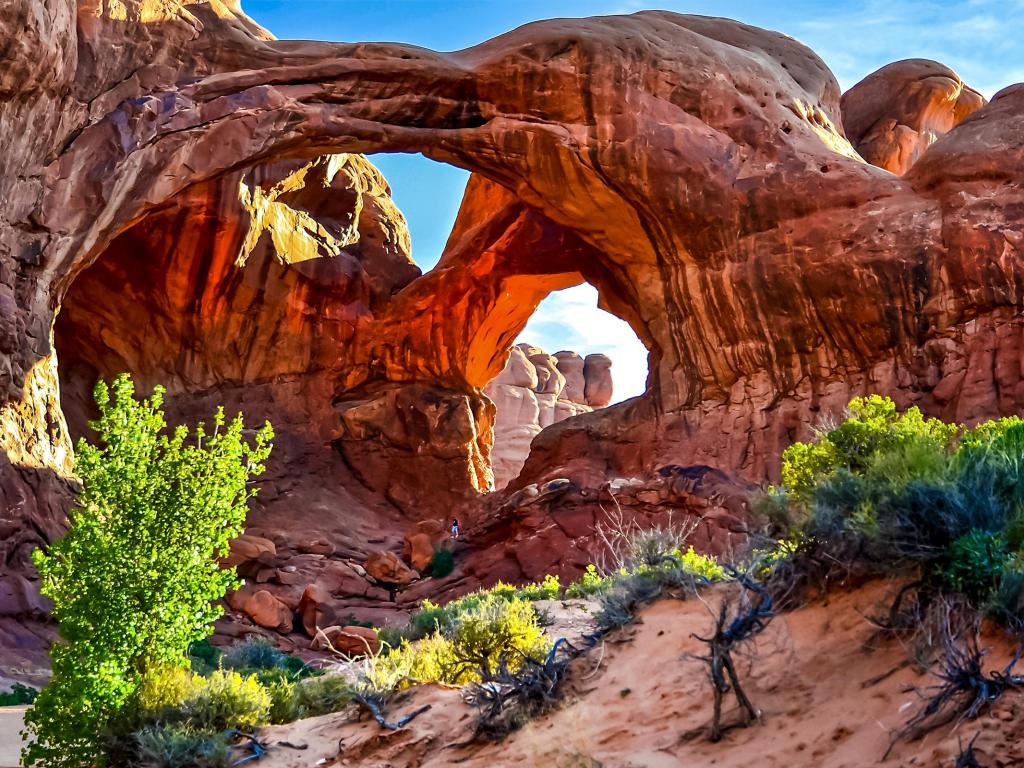 Colourful Red rock canyon arch mountain landscape
