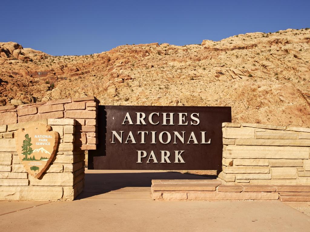 Arches National Park Entrance Sign. Utah, U.S.A. Utah Rocky Landscape