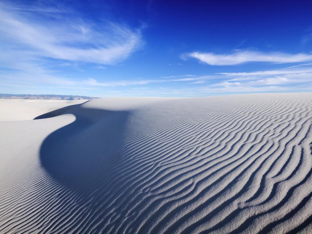 Tranquil image of sand dunes and beautiful blue sky, White Sands National Monument, Texas, USA