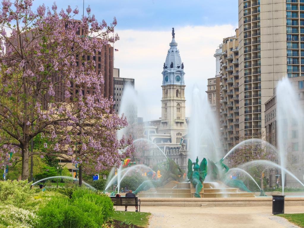 Swann Memorial Fountain With City Hall In The Background Philadelphia, Pennsylvania, USA