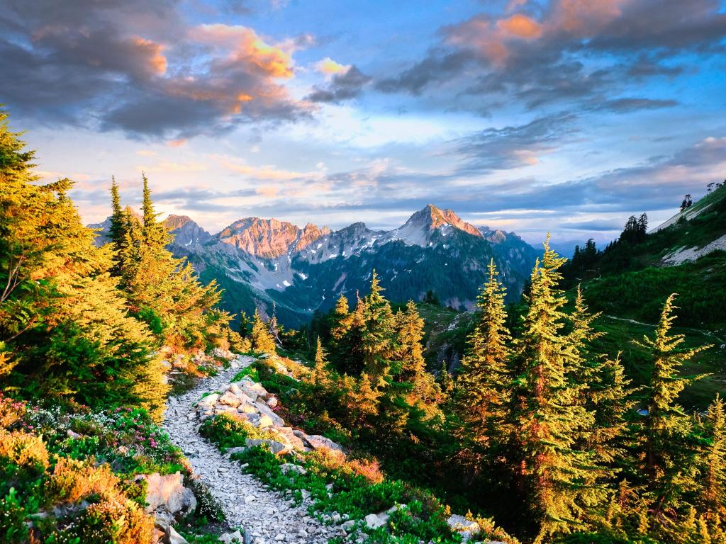 Alpine Lakes Wilderness, Cascade Mountains, Washington, USA with a view of the Pacific Crest Trail Near Snoqualmie Pass. 
