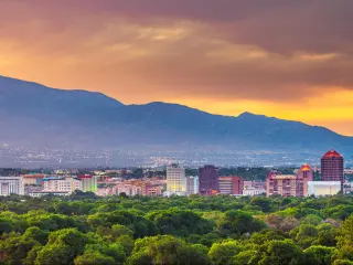 Albuquerque, New Mexico, USA downtown cityscape at twilight.