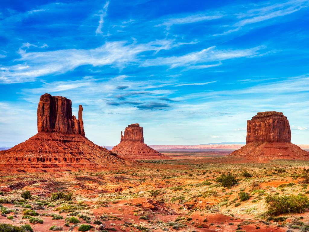 The unique red rocks of Monument Valley on the border between Utah and Arizona