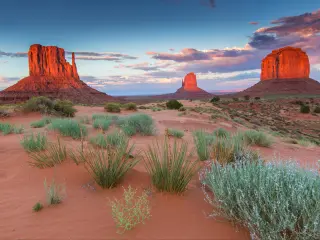 Monument Valley, Arizona, scenery, profiled on sunset sky