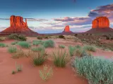 Monument Valley, Arizona, scenery, profiled on sunset sky