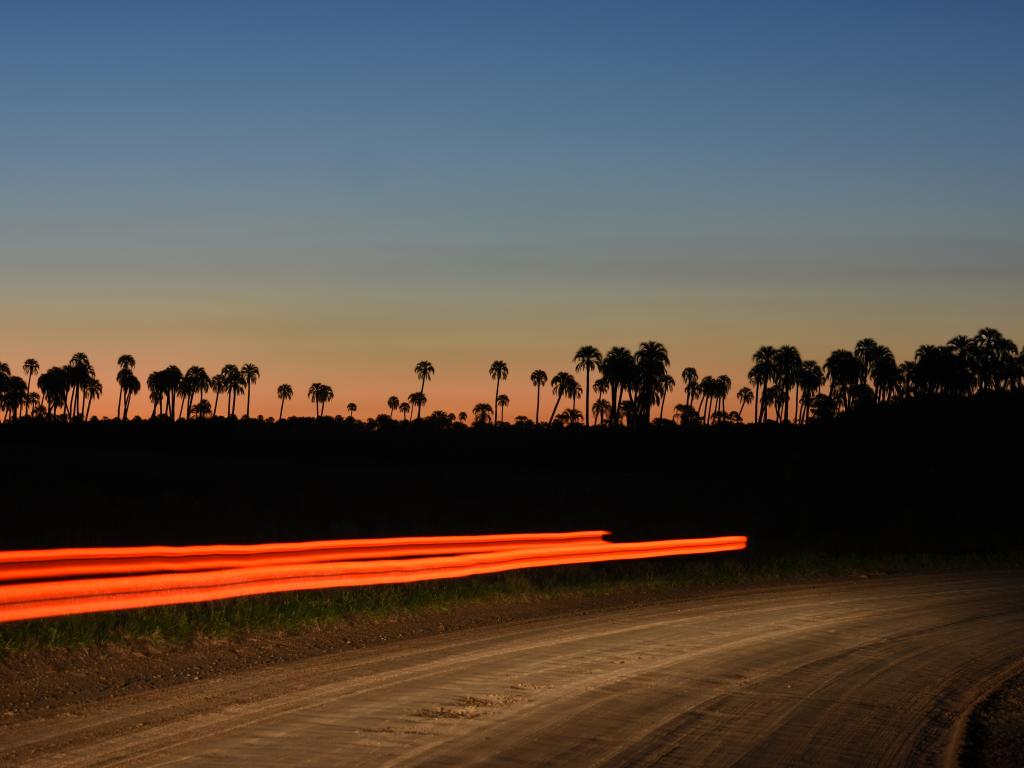 A view of the sky towards sunset from a road in El Palmar National Park 