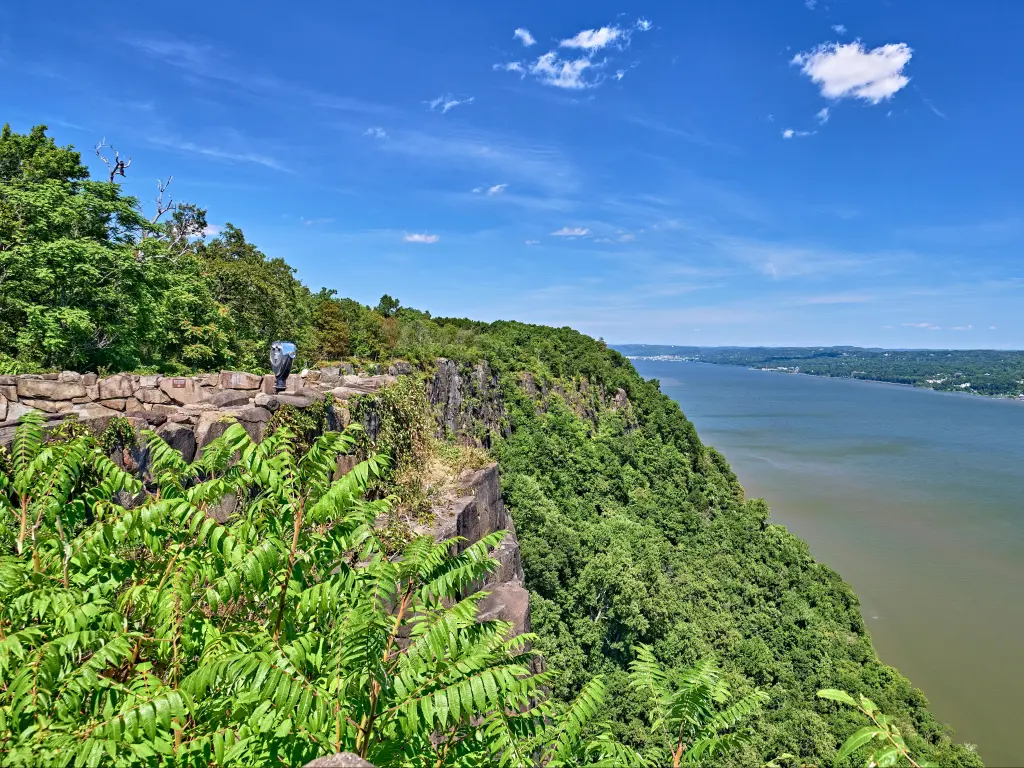 New Jersey and New York state line lookout over the Palisade cliffs and the Hudson river in the summer