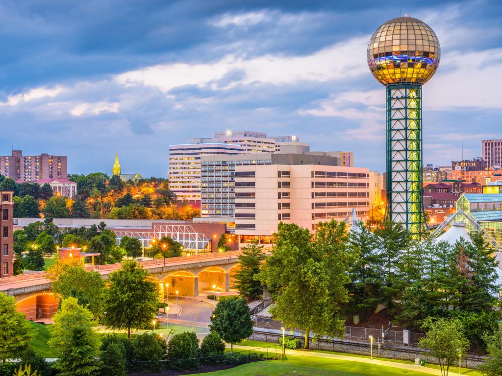 Knoxville, Tennessee, USA downtown skyline at twilight.