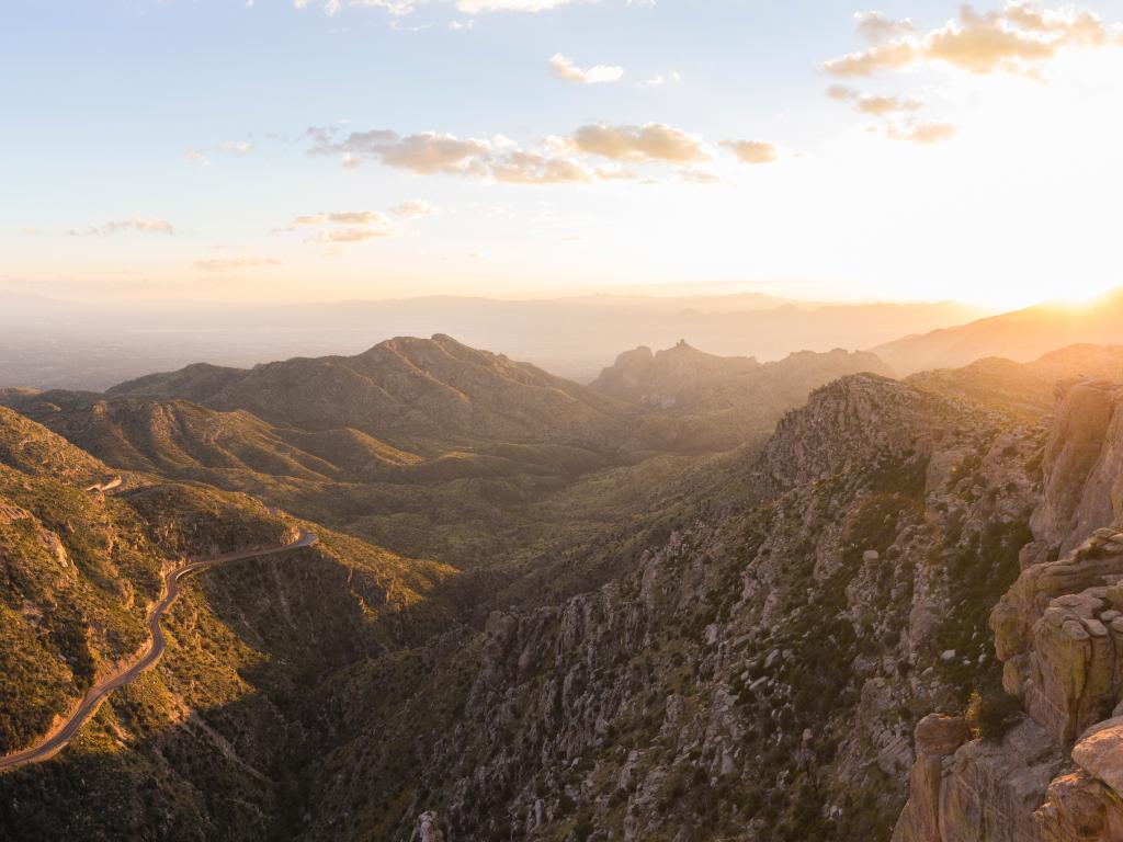 Sky Island Scenic Byway going up Mount Lemmon at sunset.