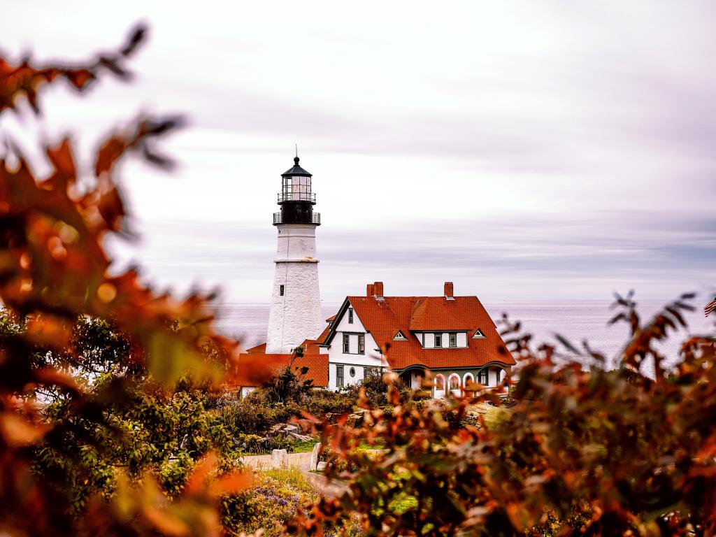 Lighthouse during fall in Portland, Maine