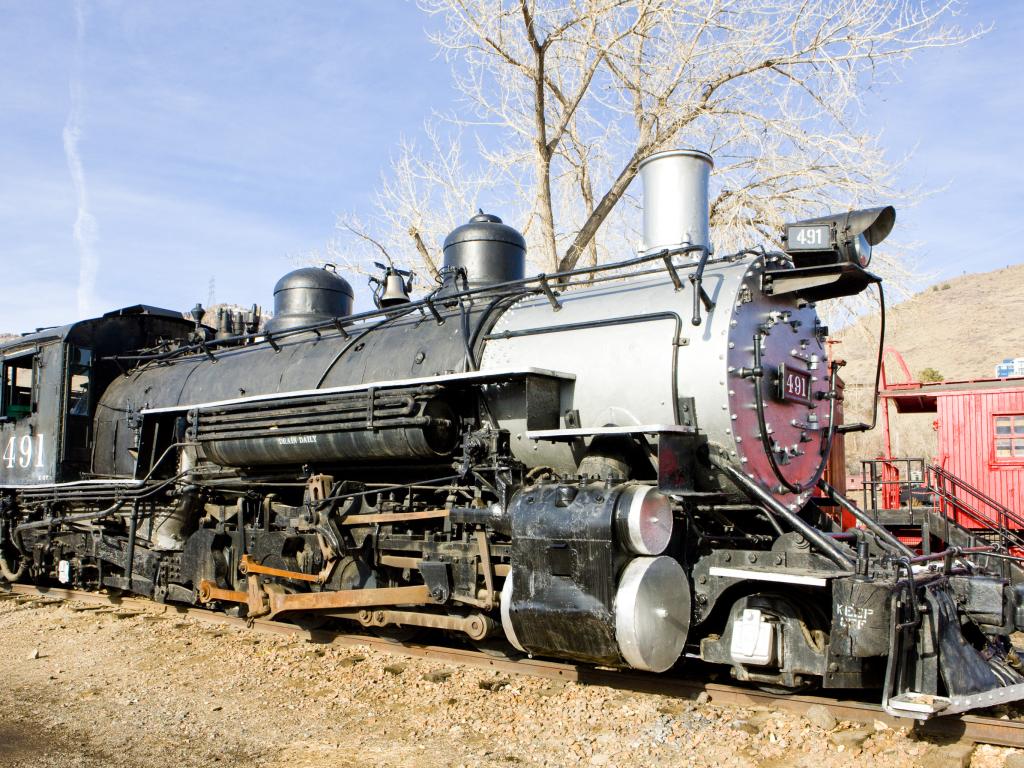 Classic steam locomotive in Colorado Railroad Museum in Denver