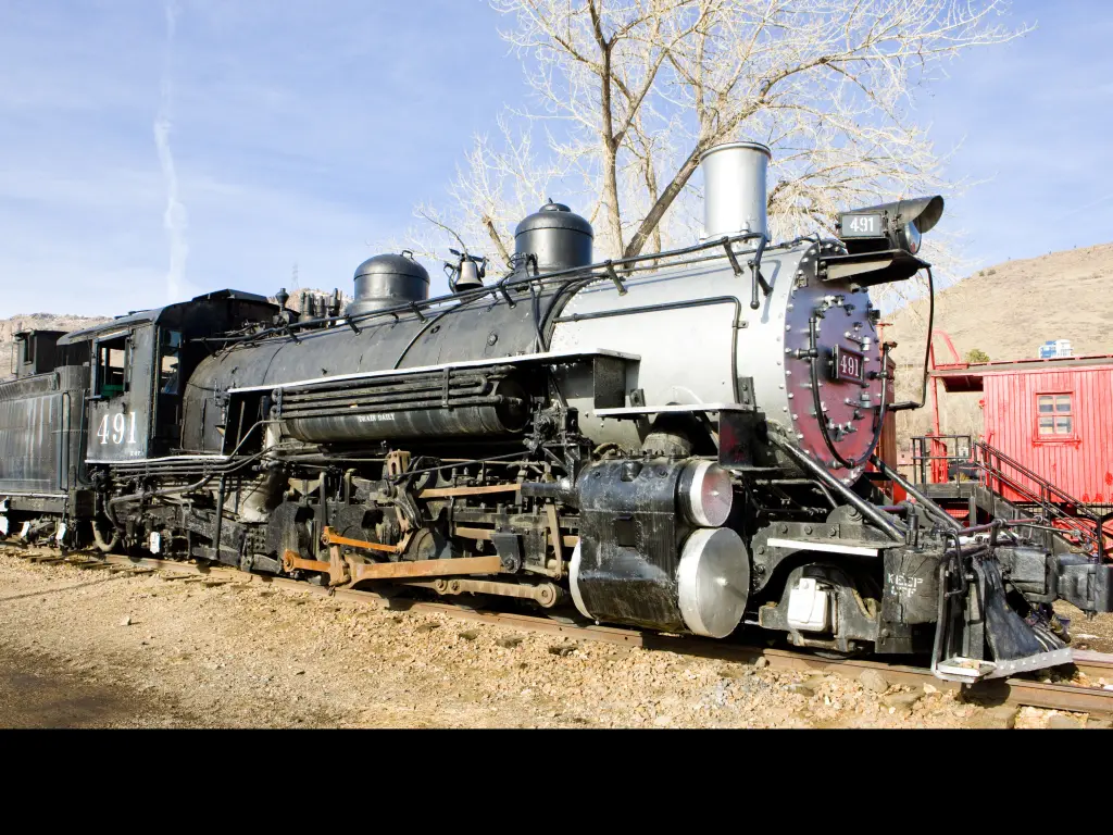 Classic steam locomotive in Colorado Railroad Museum in Denver