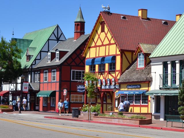 Colorful houses in the Danish village of Solvang in southern California.