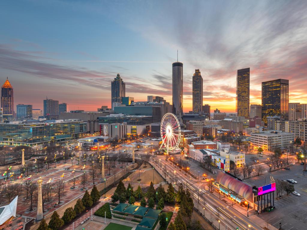 Atlanta, Georgia, USA downtown skyline at dusk.