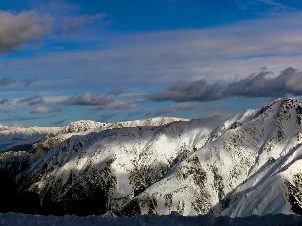 Mount Hutt in winter, snow on the peaks