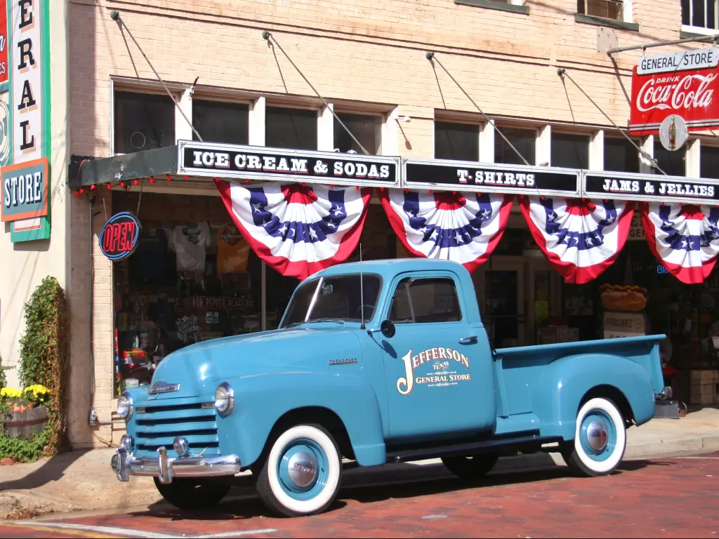 The blue 1951 Chevy pickup parked outside the Jefferson General Store in Jefferson, Texas