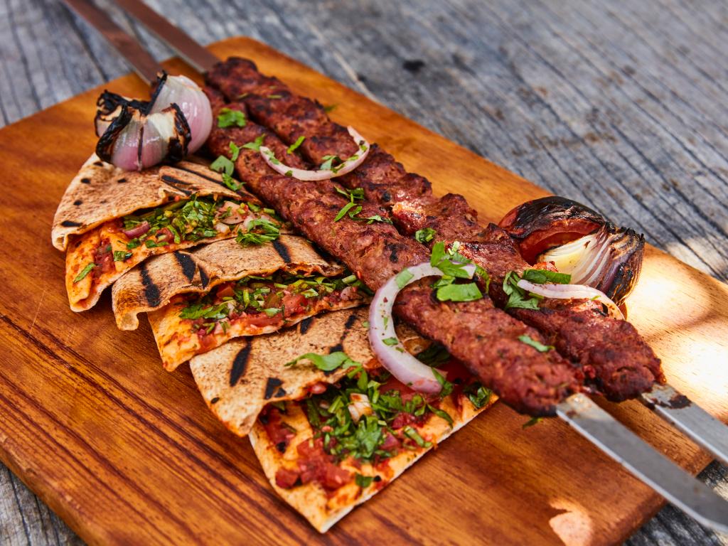 Middle Eastern BBQ style kebab on flat bread