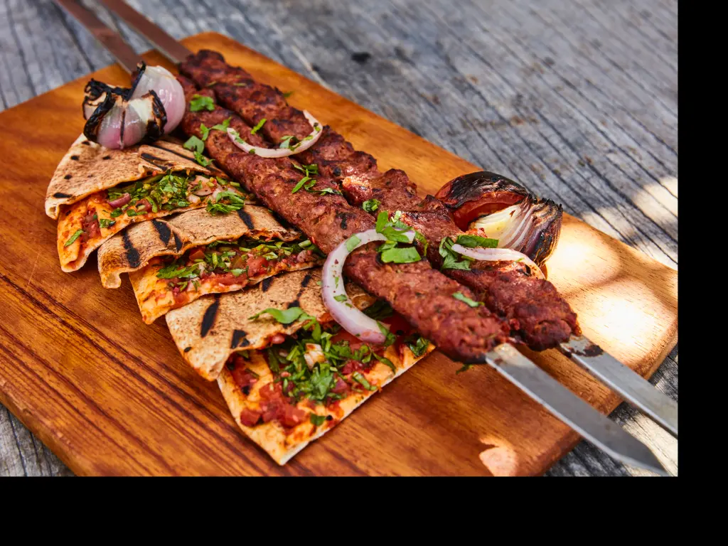 Middle Eastern BBQ style kebab on flat bread