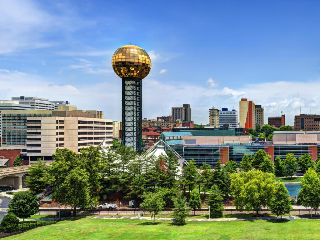 Knoxville, Tennessee, USA downtown at World's Fair Park on a sunny clear day.