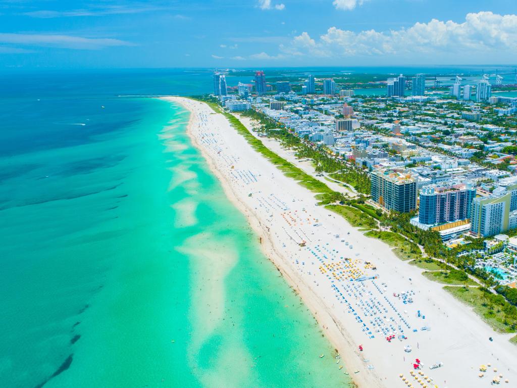 Aerial view of Miami Beach, South Beach, Florida, USA on a sunny day.